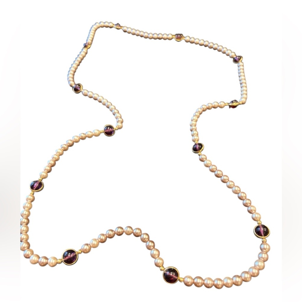 Vintage Pearl & Amethyst Station Necklace – 36” Timeless and Classic JB7